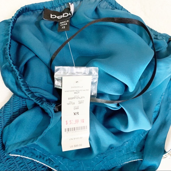 NWT Bebe Mixed Shiny Neck PC Halter Top/Blouse - Picture 6 of 8
